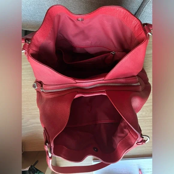 COACH Edie Refined Pebble Leather Lux Jasper Red Shoulder Bag - Picture 7 of 16